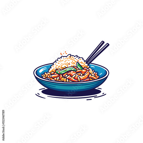 Fried rice dish with chopsticks food concept