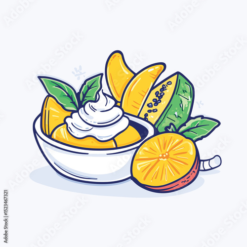 Fruit dessert bowl mango papaya and orange