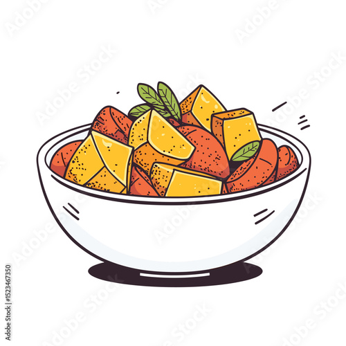 Fruit salad bowl with mango and orange chunks