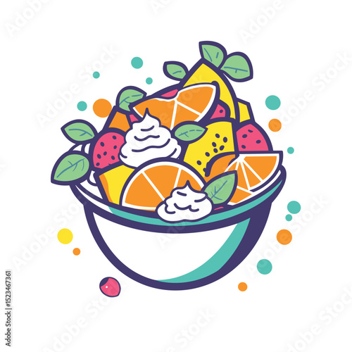 Fruit salad with orange slices and cream
