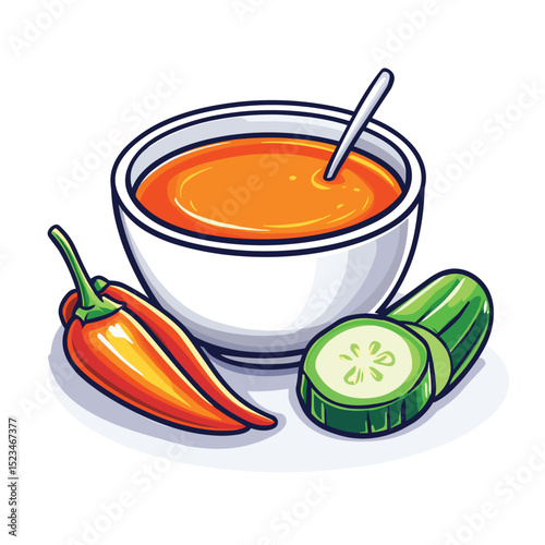 Gazpacho soup dish with fresh vegetables pepper