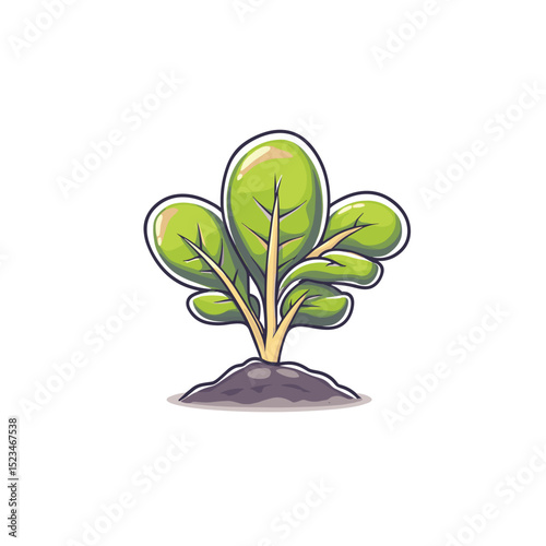 Green leafy plant growing from soil pile