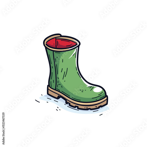 Green rubber boot footwear object isolated on white