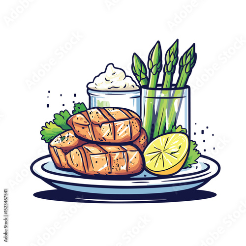 Grilled chicken with asparagus and lemon dish