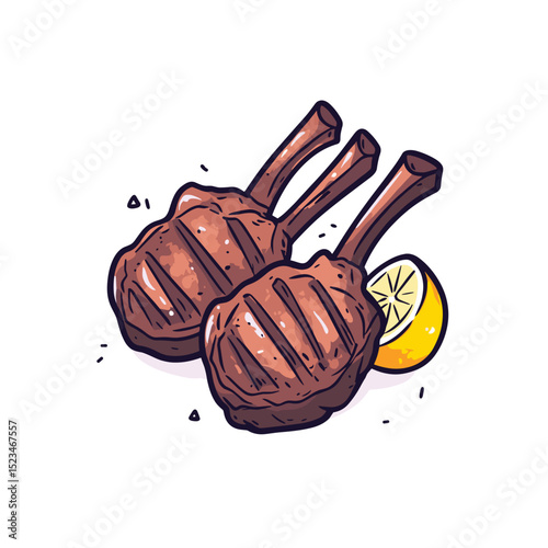 Grilled lamb chops with lemon food art