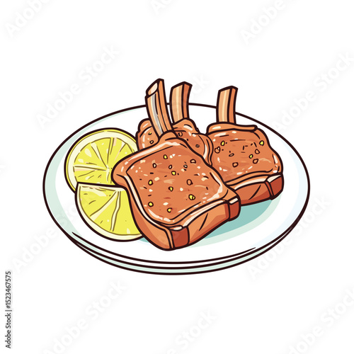 Grilled lamb chops served with lemon slices
