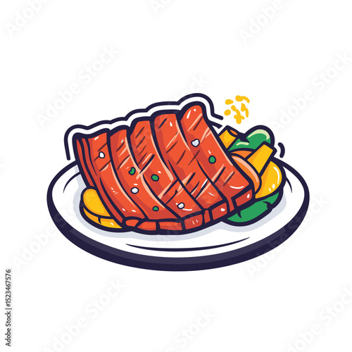 Grilled meat and vegetable food serving on plate