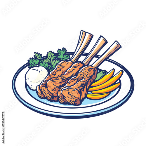 Grilled lamb chops dish food gourmet meal
