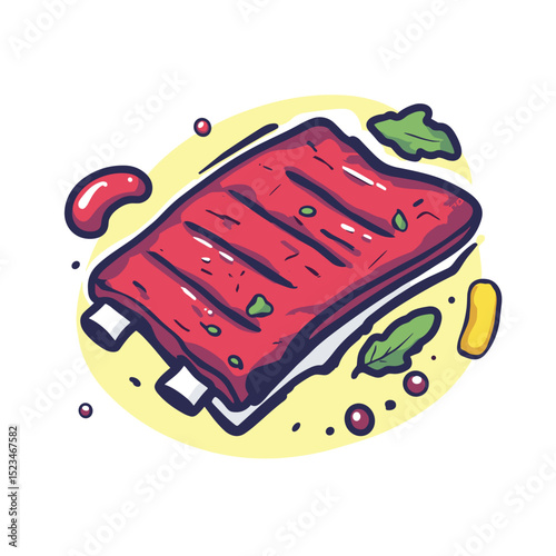 Grilled pork ribs with herbs and sauce