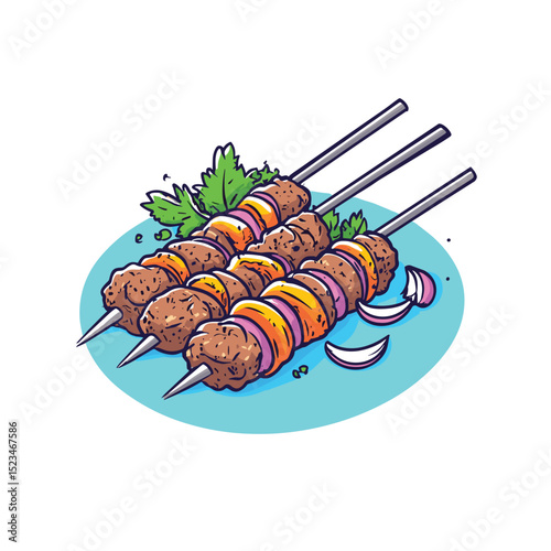 Grilled meat skewers food with fresh vegetables