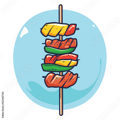 Grilled vegetable skewer with meat and pineapple