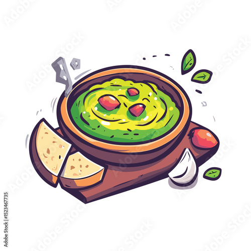 Guacamole bowl with garlic and chips meal