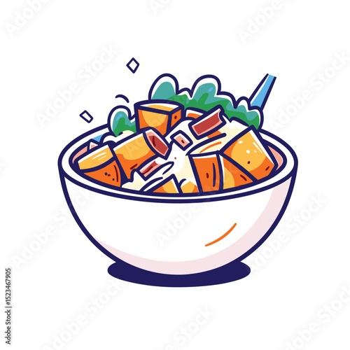 Healthy bowl of tofu and vegetable salad