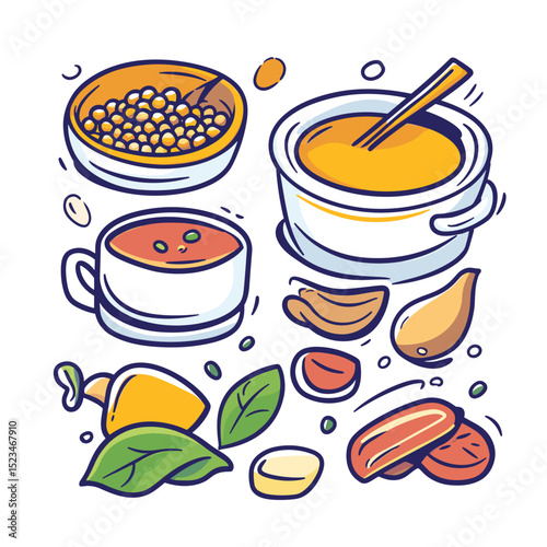 Healthy food bowls with soup and vegetables