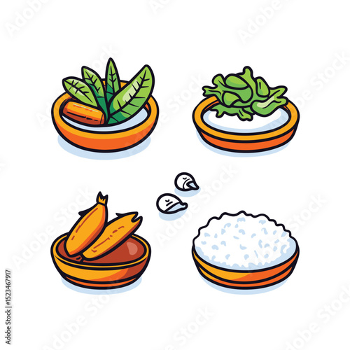 Healthy food bowls with rice and vegetables