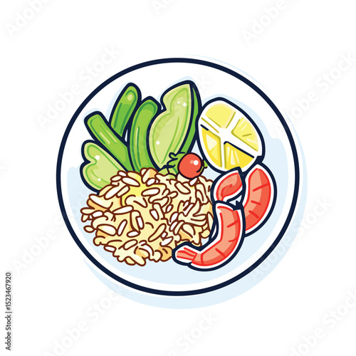 Healthy meal bowl rice shrimp vegetable diet