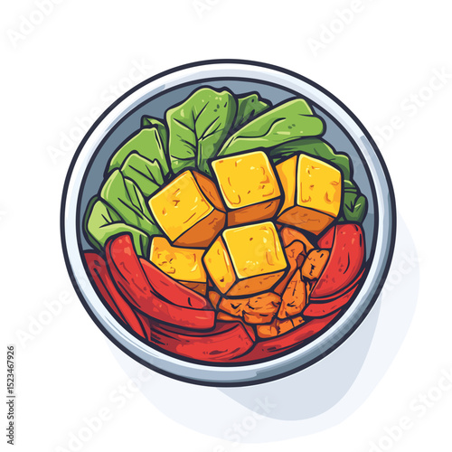 Healthy vegan bowl with tofu and vegetables