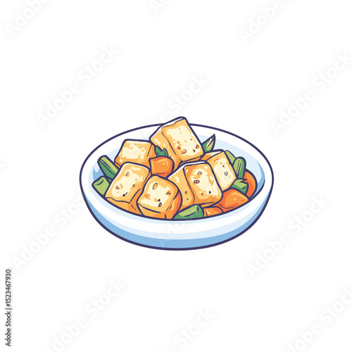 Healthy tofu stir fry meal in bowl