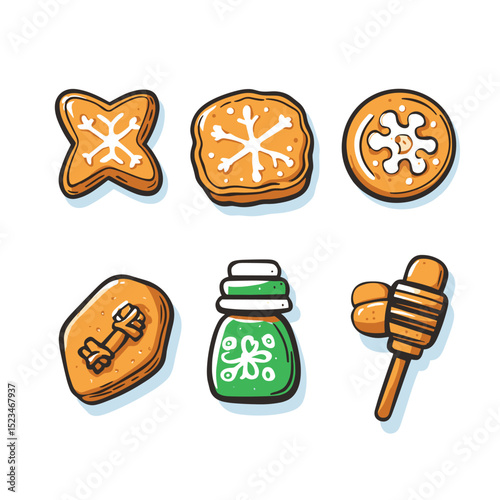 Holiday cookies set with honey jar and dipper