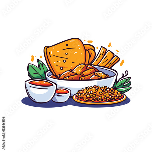 Indian snacks with sauce and lentils dish
