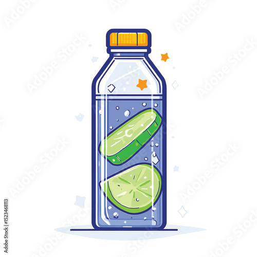 Infused water bottle with lime and cucumber slice