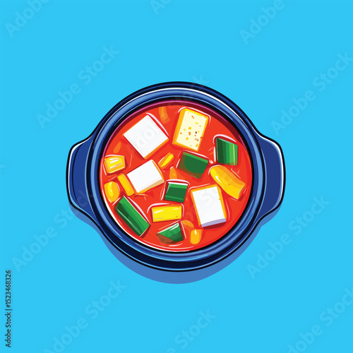 Korean cuisine stew with tofu and vegetables