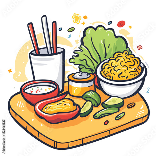 Korean cuisine plate with chopsticks meal style