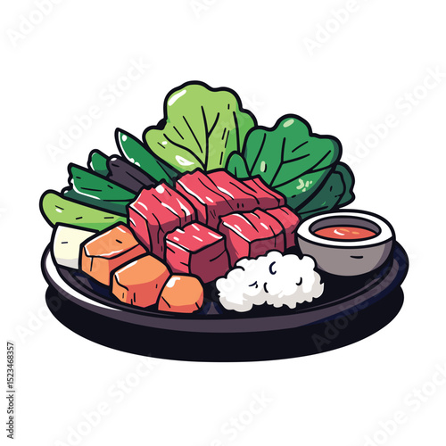 Korean style dish with meat and vegetables