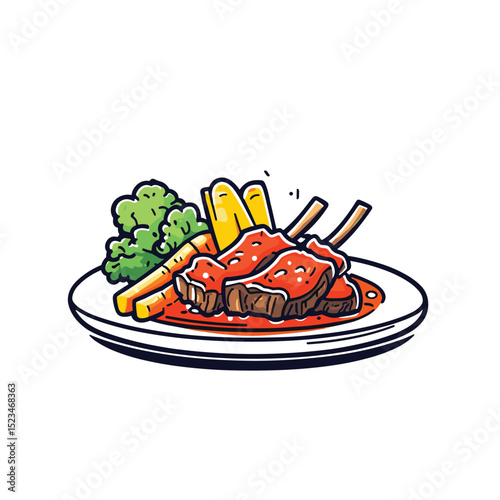 Lamb chops dinner with vegetables food dish