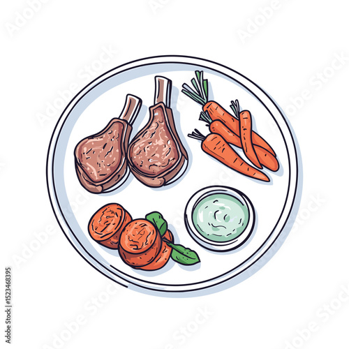 Lamb chops plate with carrots and sauce