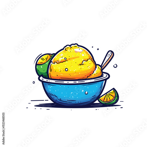Lemon sorbet bowl with lime tasty cold dessert