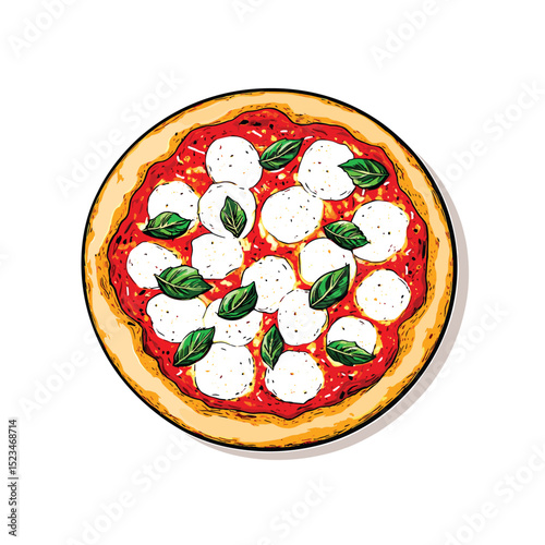 Margherita pizza with basil leaves food concept