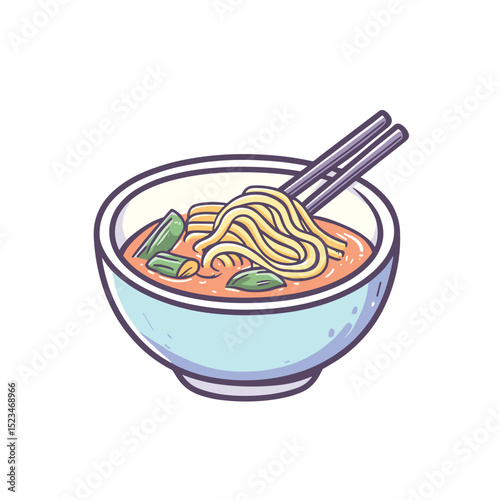 Noodle bowl with chopsticks and tasty soup