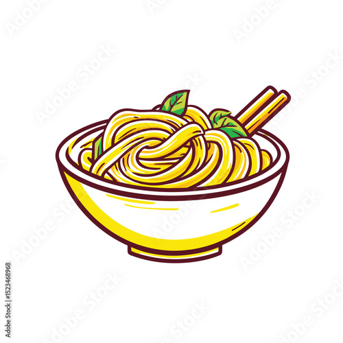 Noodle bowl with chopsticks and garnish food