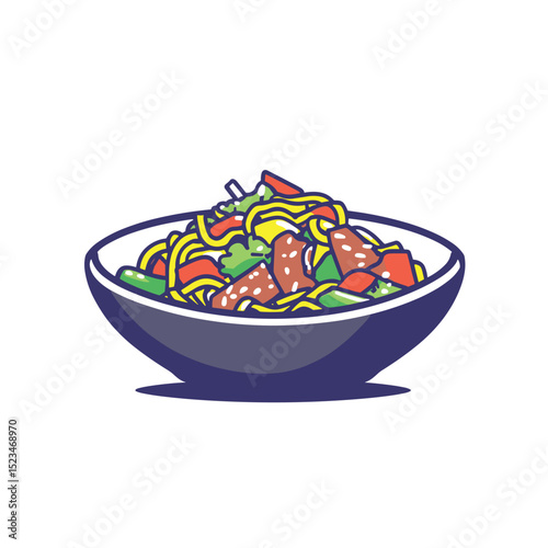 Noodle bowl with meat and vegetables meal