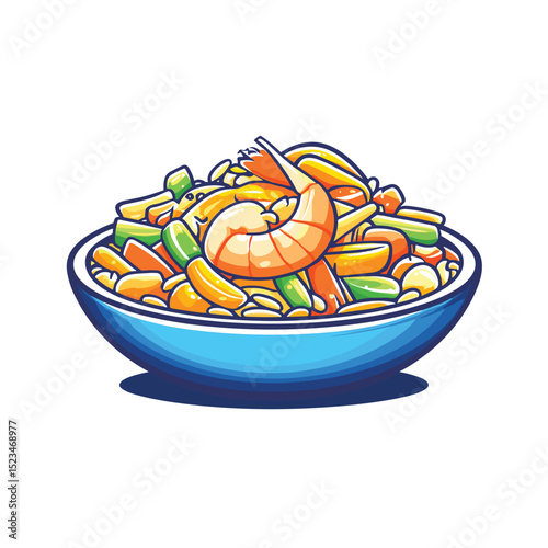 Noodle bowl with shrimp and mixed vegetables