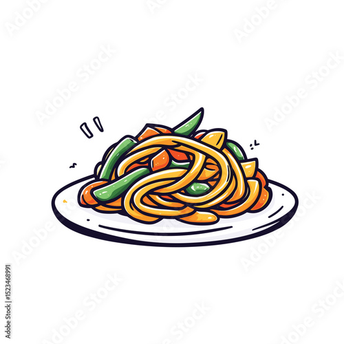Noodle dish with vegetables on plate food