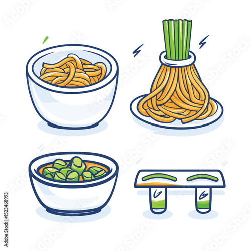 Noodle dishes asian food served style concept