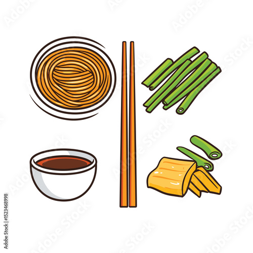 Noodle ingredients food bowl with chopsticks concept