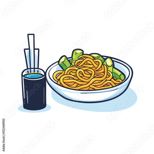 Noodles with asparagus and soy sauce meal