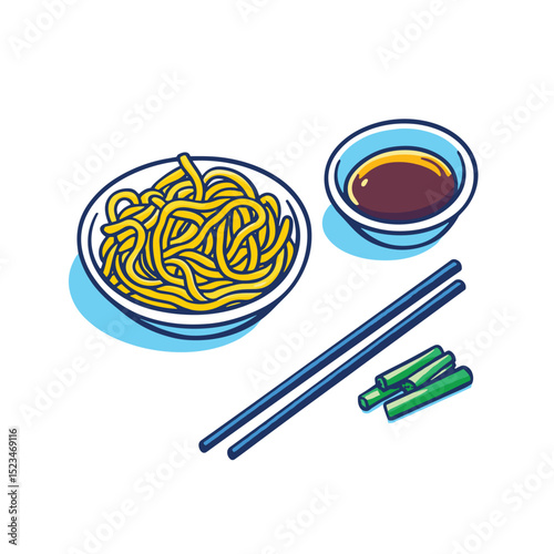 Noodles with Soy Sauce and Chopsticks Meal