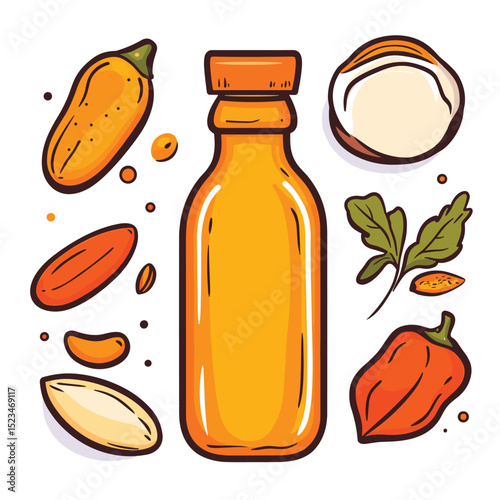 Nut oil bottle with nuts and seeds