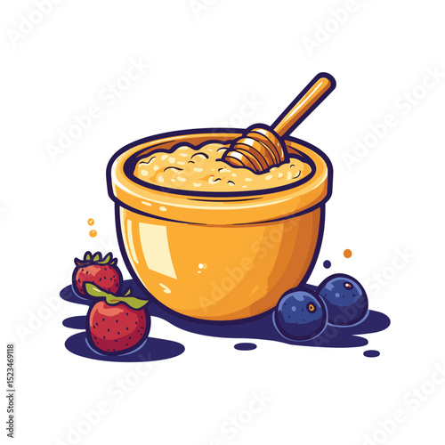 Oatmeal bowl with honey and fresh berries