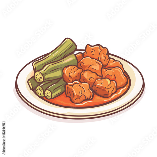 Okra and meat dish on plate