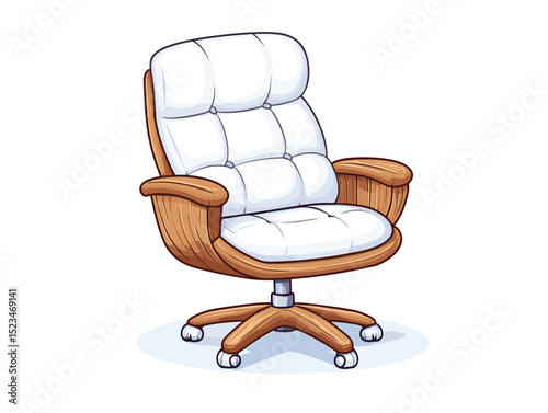 Office chair with wooden frame and white upholstery