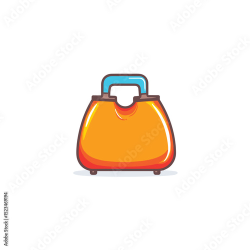 Orange handbag, blue handle, fashion accessory object