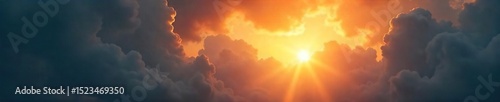 A symbolic representation of Christian salvation; a bright light shining through dark clouds, signifying hope and redemption , jesus, faith, tranquility