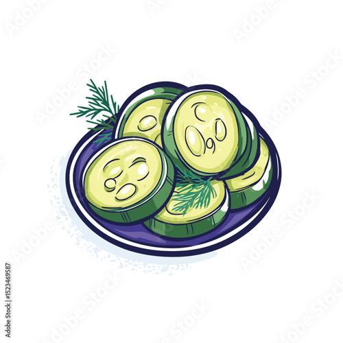 Pickled cucumbers with dill served on plate