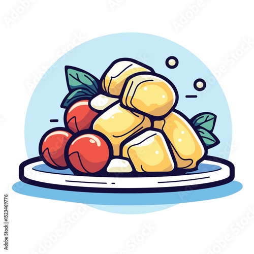 Plate with gnocchi and tomatoes meal