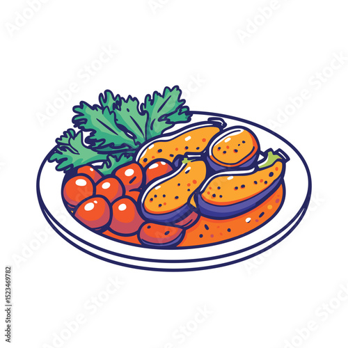 Plate with tomatoes and eggplant food dish